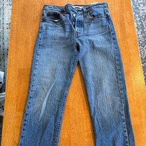 Levi's Wedgie Straight Jeans Women's 26 High Rise Blue Denim Button Fly